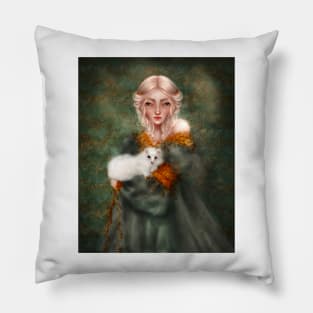 Beautiful Fairy In Period Costume Juliet Dress Holds Albino Ferret Pillow