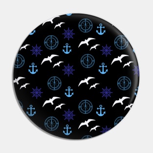 Navy Blue Nautical Anchor Pattern Pin