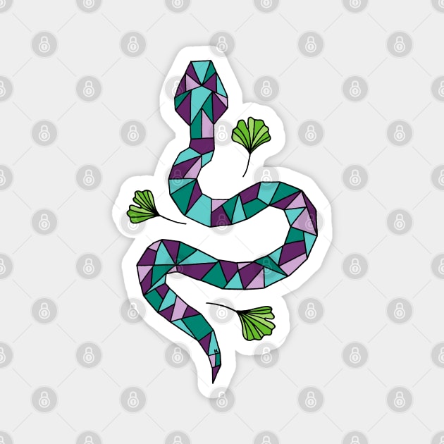 Geometric Snake and Ginkgo Leaves Magnet by HLeslie Design