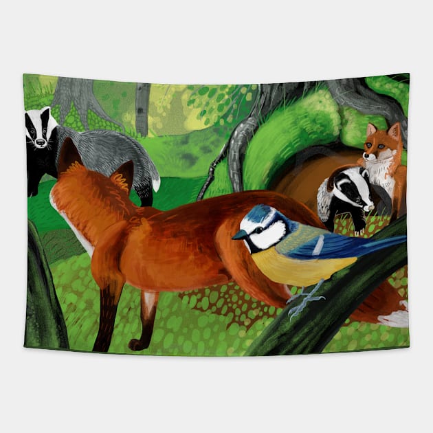 Of foxes and badgers Tapestry by belettelepink