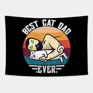 Best Cat Dad Ever Vintage Man Hug Cat Tapestry