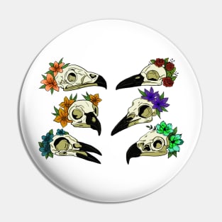 Crows skull with flowers Pin