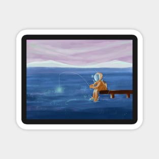 Astronaut fishing | Fantasy art Magnet