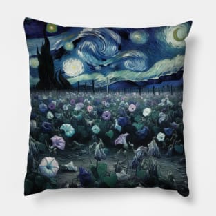 Enchanted Flower Garden Night: Morning Glory Starry Floral Pillow
