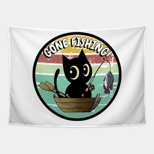 Cute black cat has gone fishing Tapestry