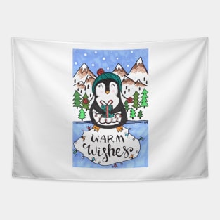 Warm Wishes Holiday Penguin Tapestry