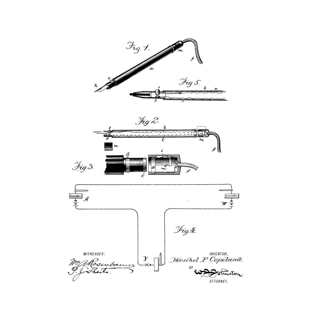 Telegraphic Pen Vintage Patent Hand Drawing by TheYoungDesigns