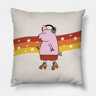 Retro Roller Skating Pig Pillow