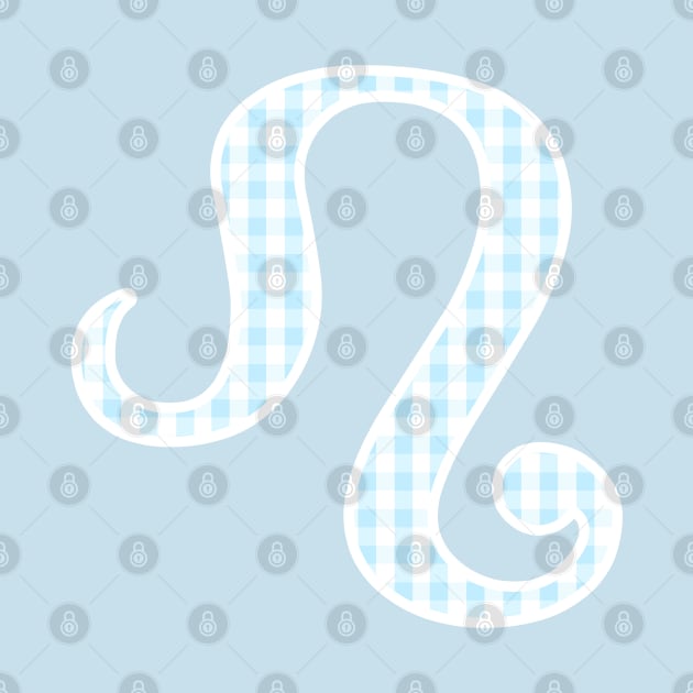 Leo Zodiac Horoscope Symbol in Pastel Blue and White Gingham Pattern by bumblefuzzies