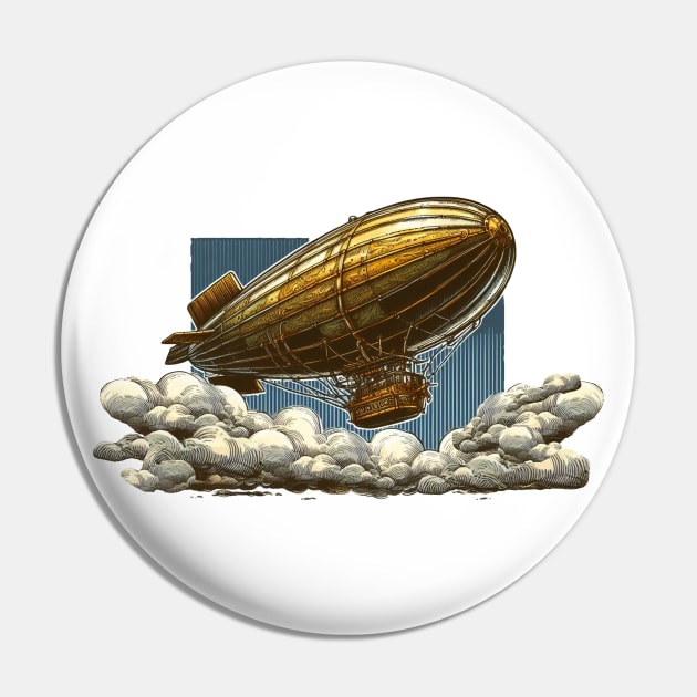 Steampunk Flying Zepplin Pin by Organicgal Graphics