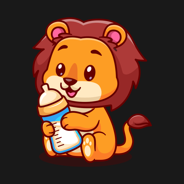 Cute Baby Lion Holding Milk Bottle Cartoon by Catalyst Labs