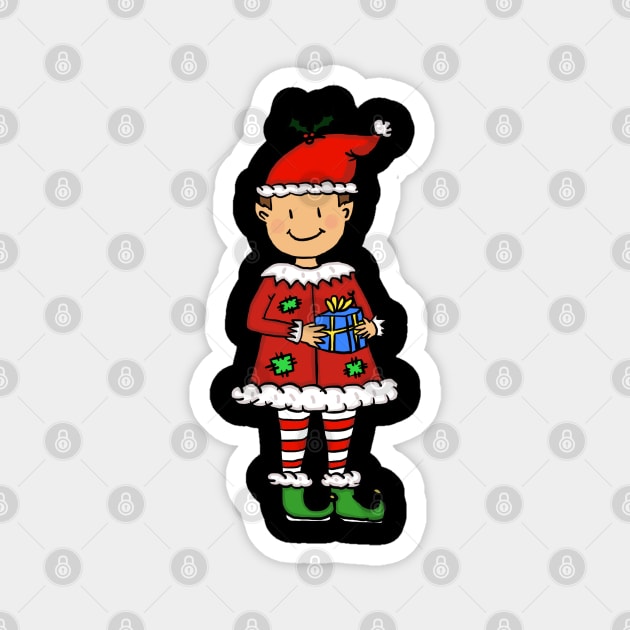 Merry Christmas Elf Santa With Gift Magnet by holidaystore