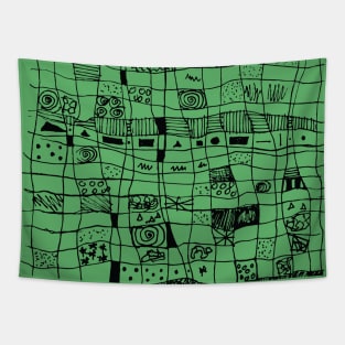 Grid design in scribble design in green Tapestry