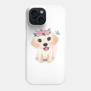 Cute puppy with flowers crown Phone Case