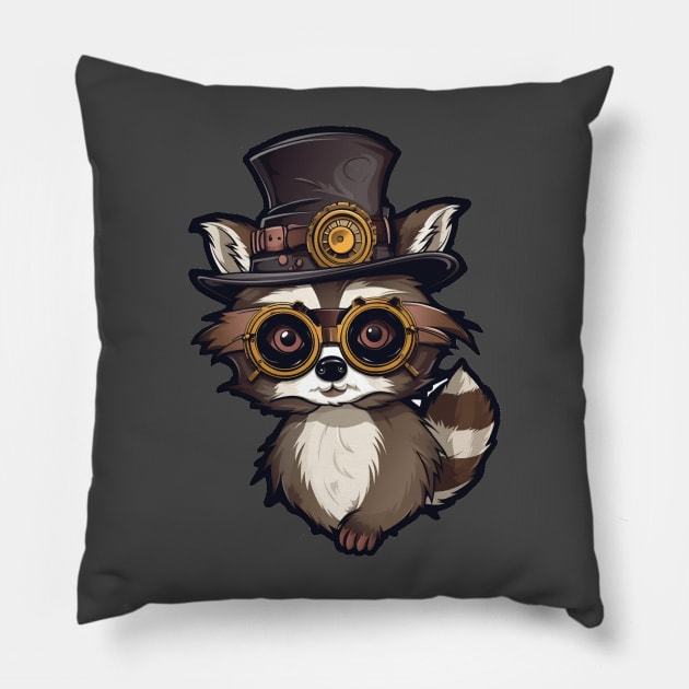 Cute Cartoon Steampunk Raccoon Pillow by Obotan Mmienu