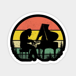 Bigfoot Sasquatch Playing Grand Piano Vintage Sunset Music Piano Lover Magnet