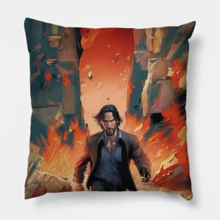 Keanu Reeves on the background of fire Pillow