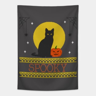 Spooky Black Cat Pumpkin Tapestry