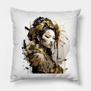 Geisha with black and gold ornaments Pillow