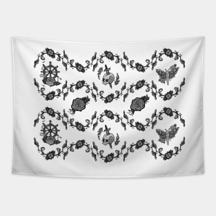 Floral Pattern with skulls moths and roses Tapestry