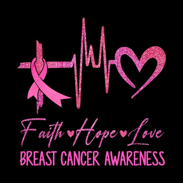 Faith Hope Love Breast Cancer Awareness Ribbon Heartbeat by James Green