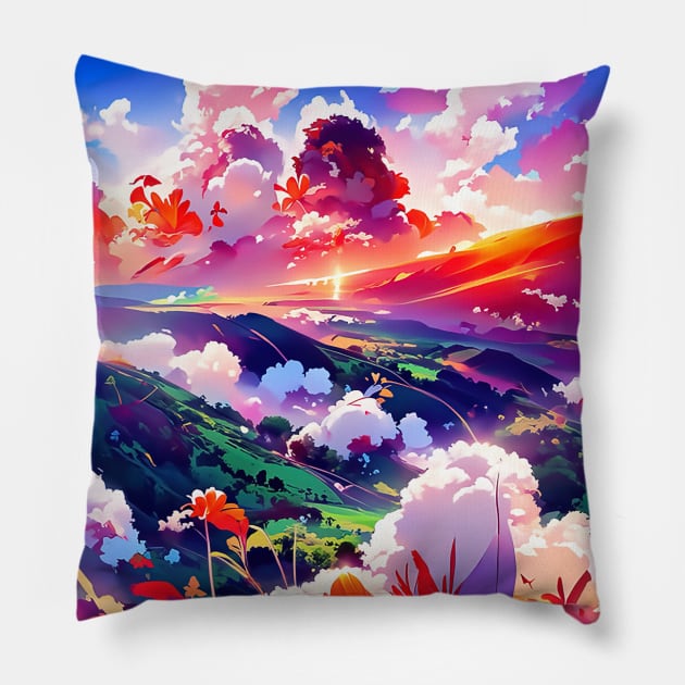 Morning of Brand New Colors Pillow by Holosomnia