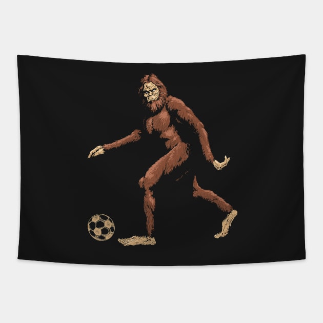 Funny Bigfoot Soccer Sasquatch Foot Ball Tapestry by Happy Shirt