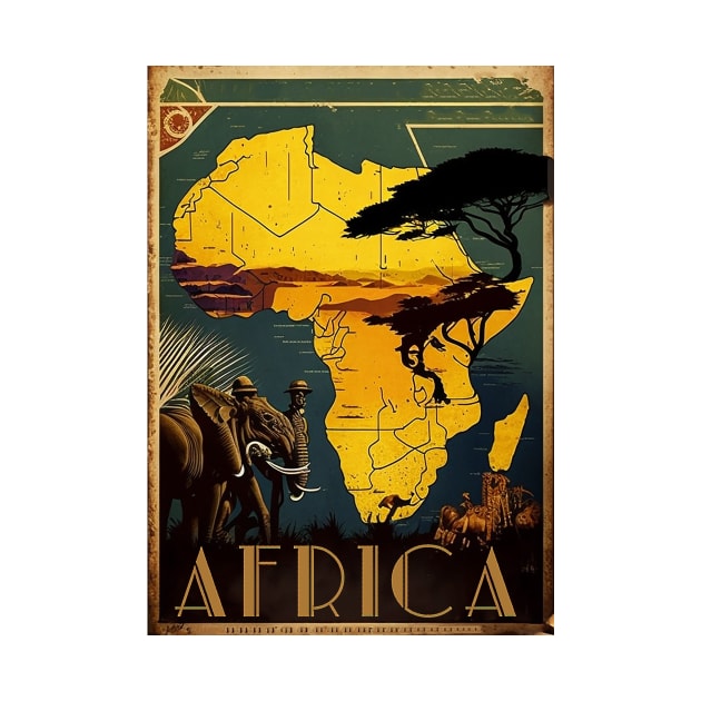 Africa Golden Continent Vintage Travel Art Poster by OldTravelArt