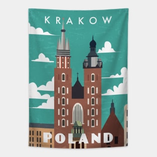 Krakow, Poland. Retro travel poster Tapestry