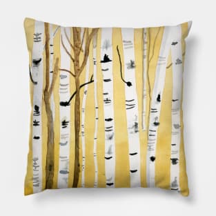 Birch Trees Watercolor Painting Pillow