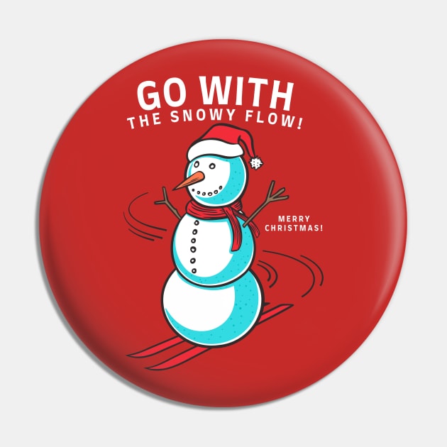 Go With the Snowy Flow This Christmas Skiing Snowman Pin by Contentarama