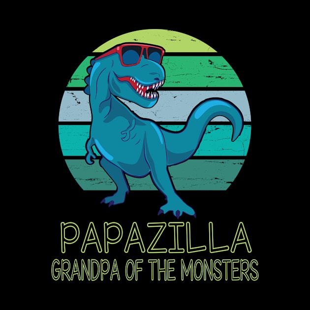 Papazilla Grandpa Of The Monsters Happy Father Day Dinosaur T-rex Saurus Lover Papa Vintage Retro by DainaMotteut