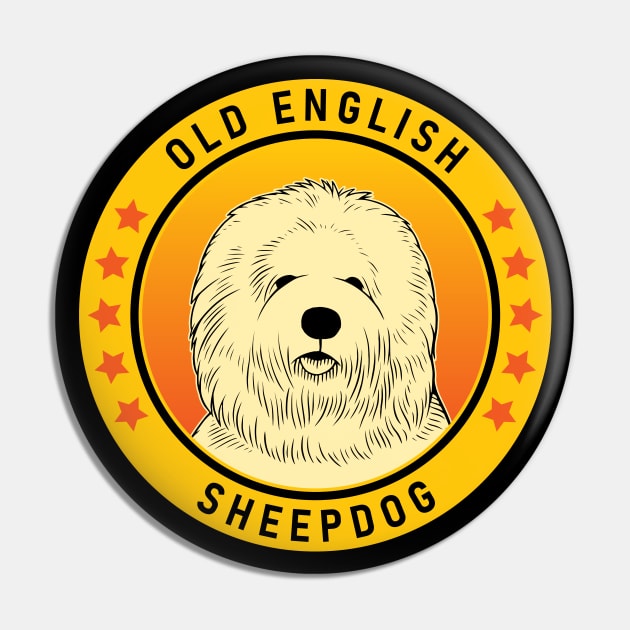 Old English Sheepdog Dog Portrait Pin by millersye