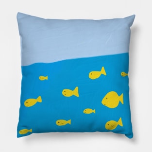 A school of yellow fish swimming in the blue sea Pillow