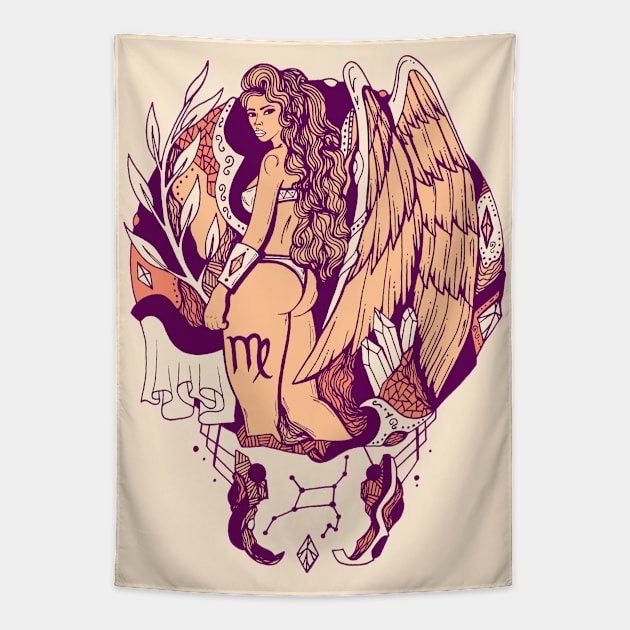 Peach Virgo Beauty Tapestry by kenallouis