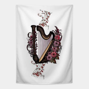 Wonderful harp with colorful flowers. Tapestry