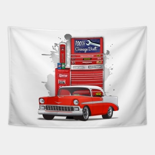 1956 Matador Red and White Chevy Bel Air Garage Built Print Tapestry