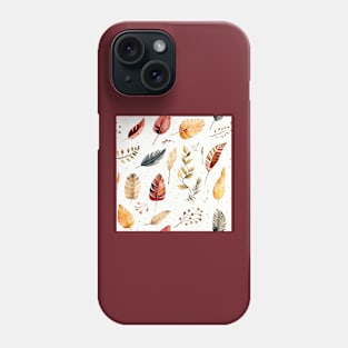 Feathers and leaves in watercolors Phone Case