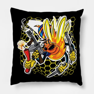 Killer Bee with Machine Gun Cartoon Pillow