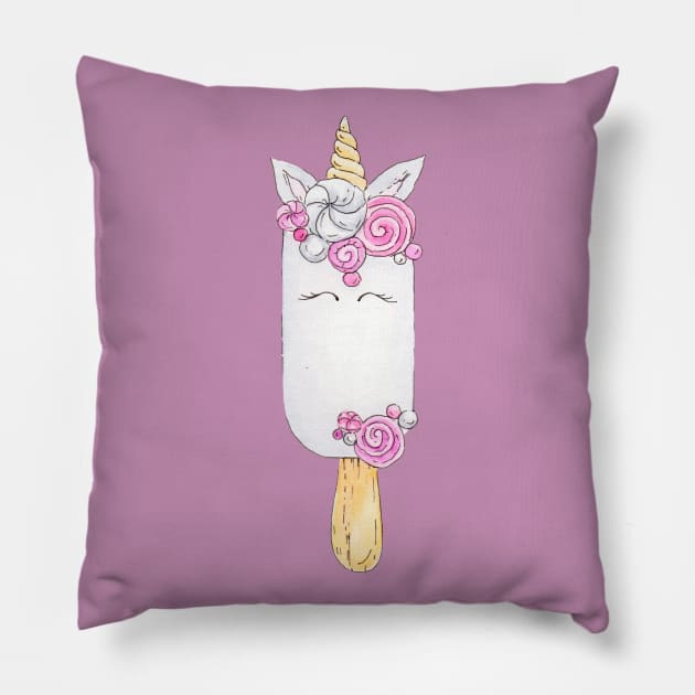 Unicorn-Icecream T-shirt Pillow by Derevnina_Art