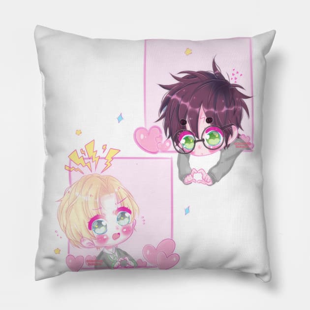 Chibi Drarry - Hearts Pillow by cremebunny