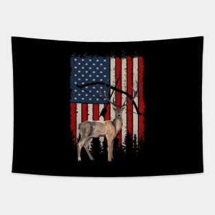 Deer Hunting American Flag Tapestry