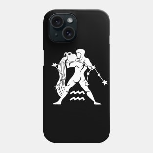 Aquarius - Zodiac Astrology Symbol with Constellation and Water Bearer Design (White on Black, Symbol Only Variant) Phone Case