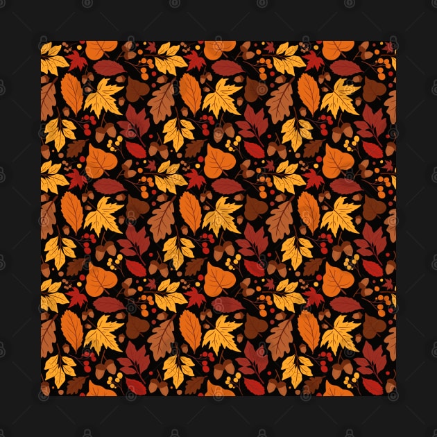 Autumn Pattern No 01 - Black - Warm Fall Leaves Pattern Motifs by Millusti