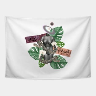 Vibe high Greek  stone and nature with snakes and trippy flower 2 matte gray Tapestry