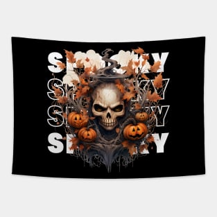 Watercolor Spooky Skeleton & Pumpkins Tapestry