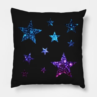 Teal Purple Ombre Faux Glitter Stars Pillow