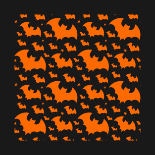Orange Bat Wings on Black -  Halloween Autumn Stars Night Ornament T-Shirt