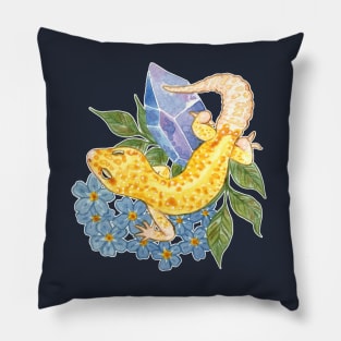 Leopard Gecko with Crystals & Forget-Me-Nots Pillow