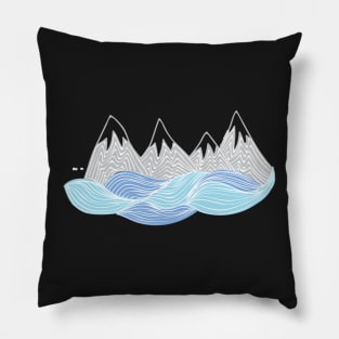 Wavy Water and Mountains Pillow